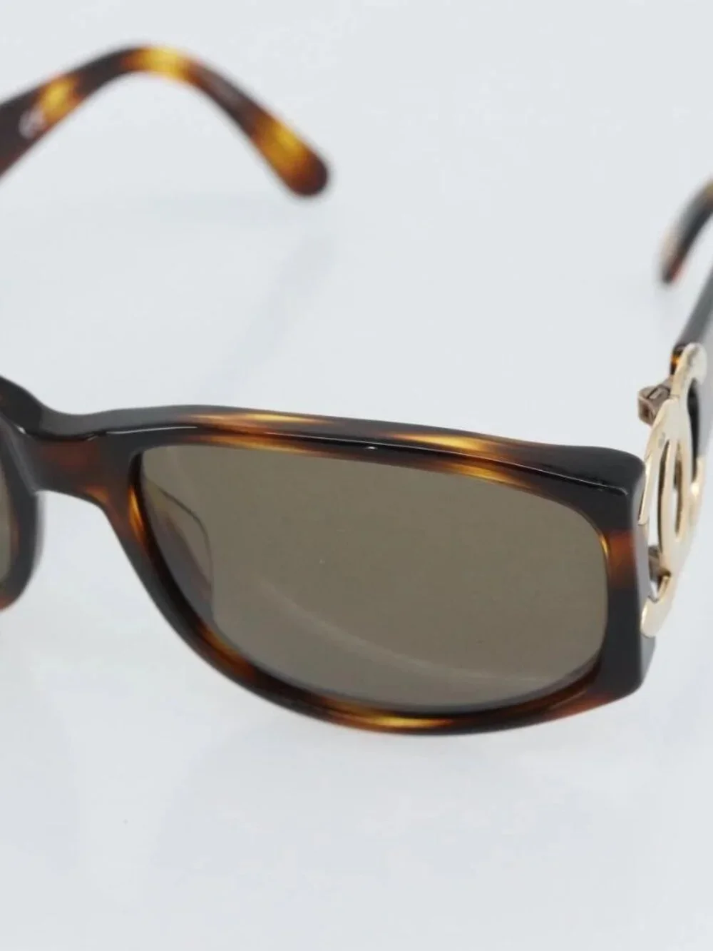 CHANEL Tortoise Pattern Sunglasses Plastic Brown Gold CC Auth bs35421